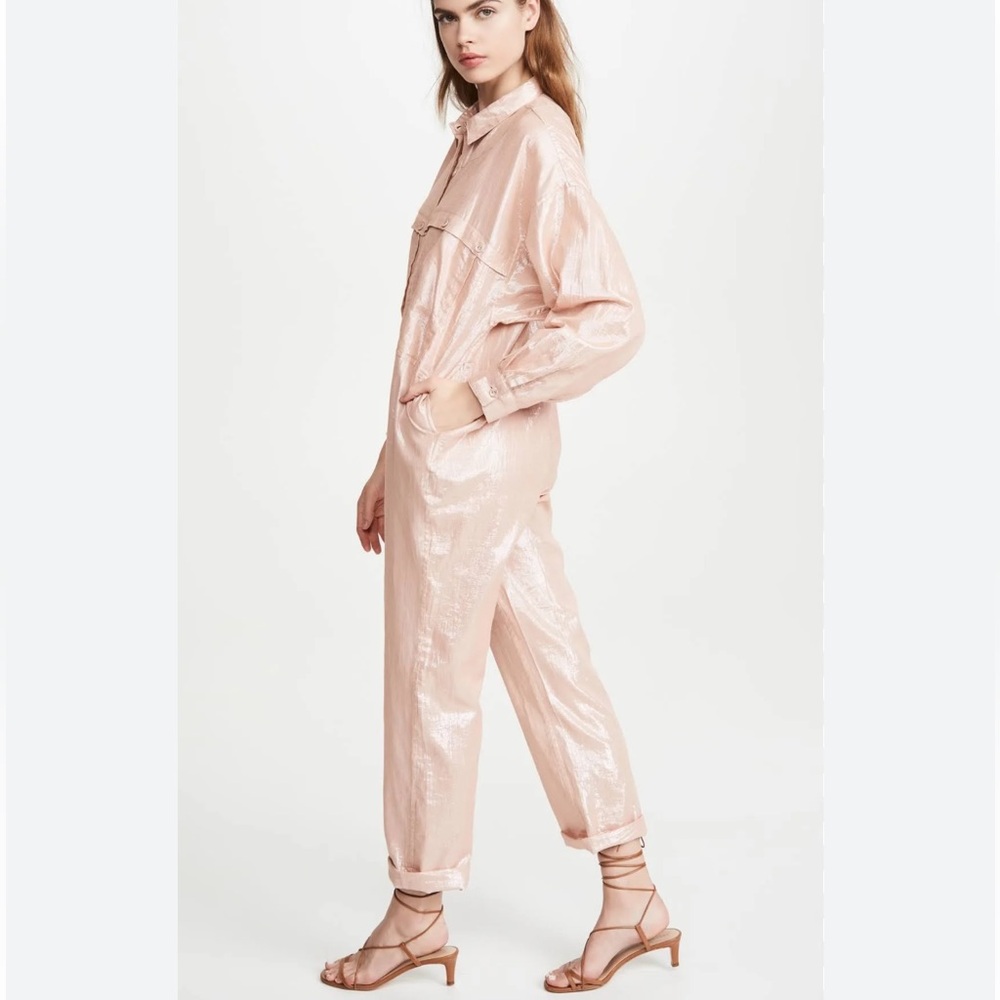 Suzi Kondi Metallic Baby Pink Shimmering Jumpsuit L Large